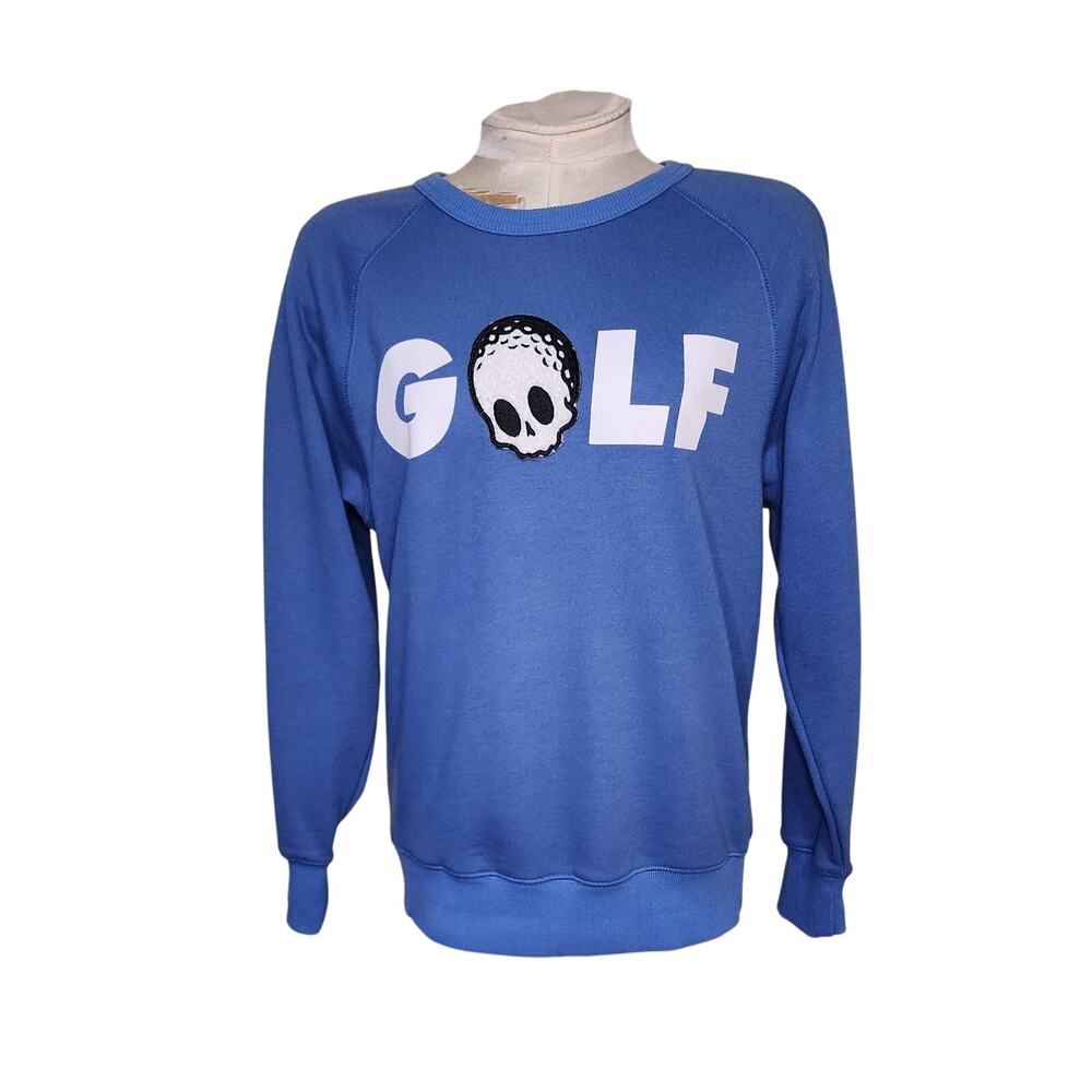 Bad Mulligan Golf Sweatshirt Mens Medium Blue Skull Pullover